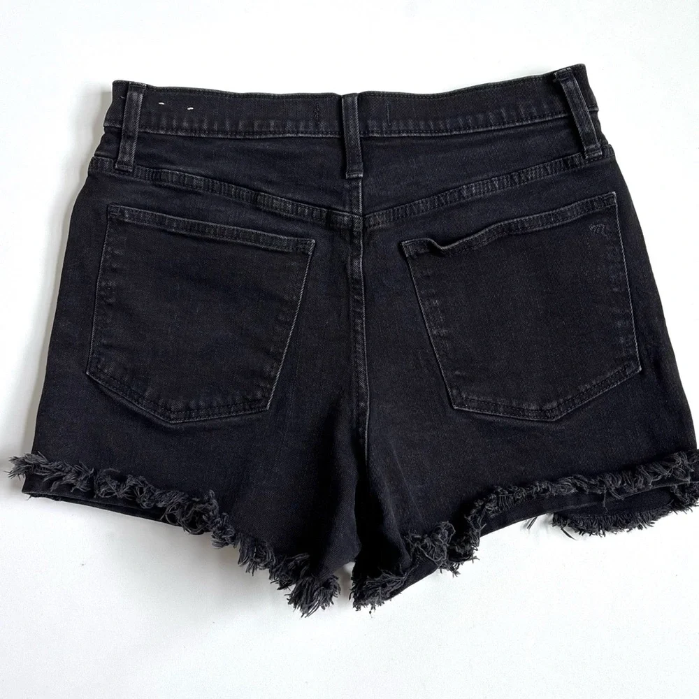 Madewell High Rise Frayed Hem Denim Jean Shorts Exposed Buttonfly Black Size 28